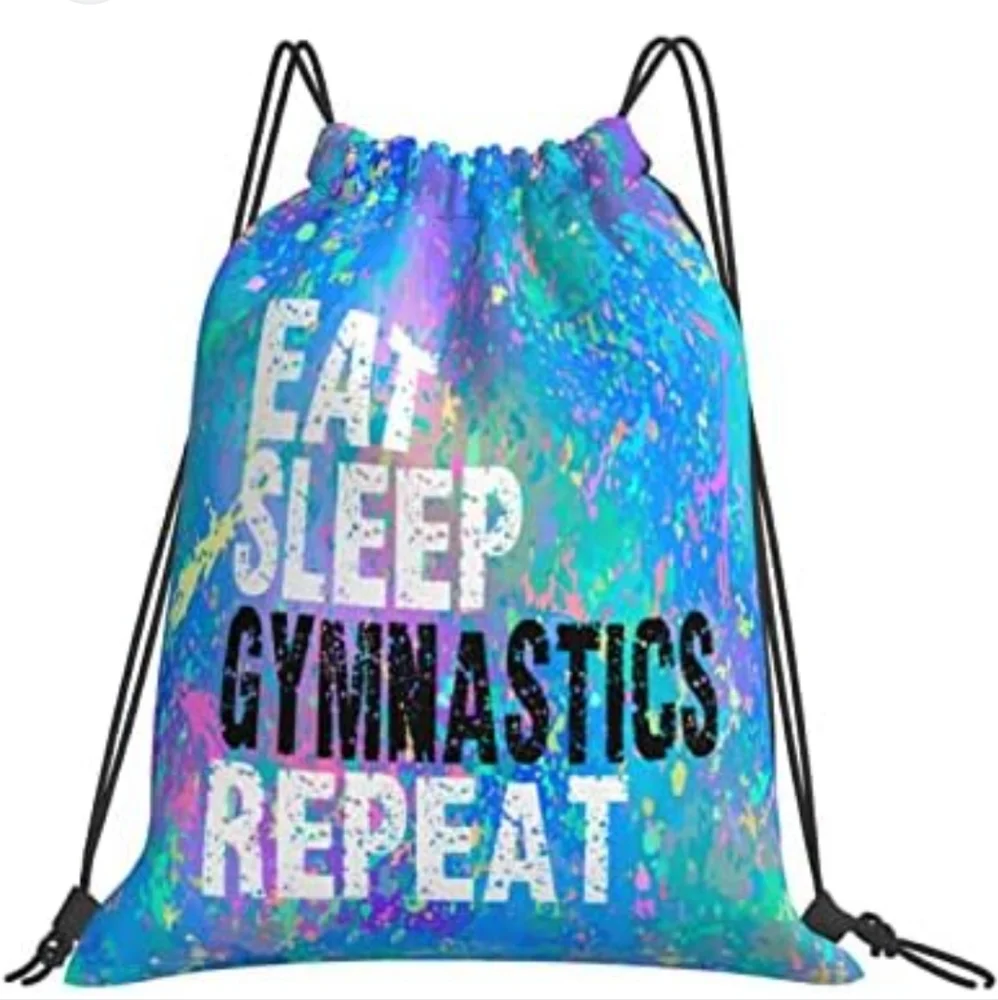 Colorful Eat Sleep Gymnastics Repeat Splatter Paint Drawstring Bag - Picture 1 of 2